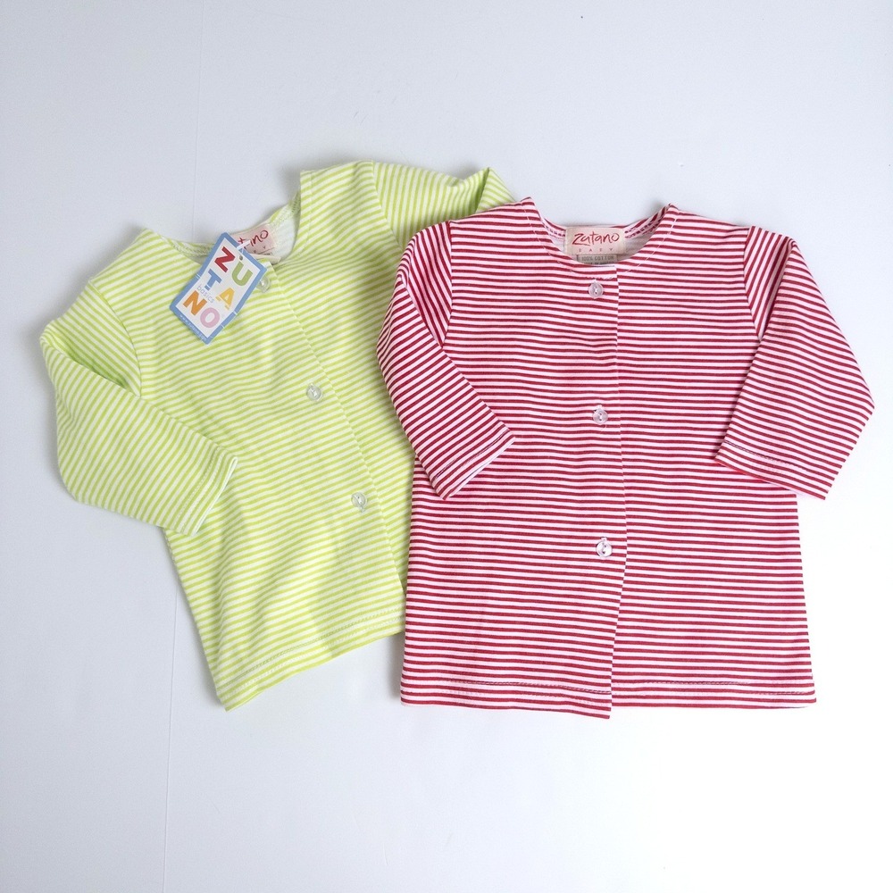Zutano Baby Striped Button Up Cardigan Shirts 2pk 0-3M Red Lime Green‎ Cotton